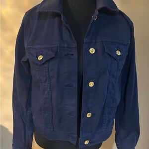 Michael Kors Navy Blue Gold Button Denim Jacket